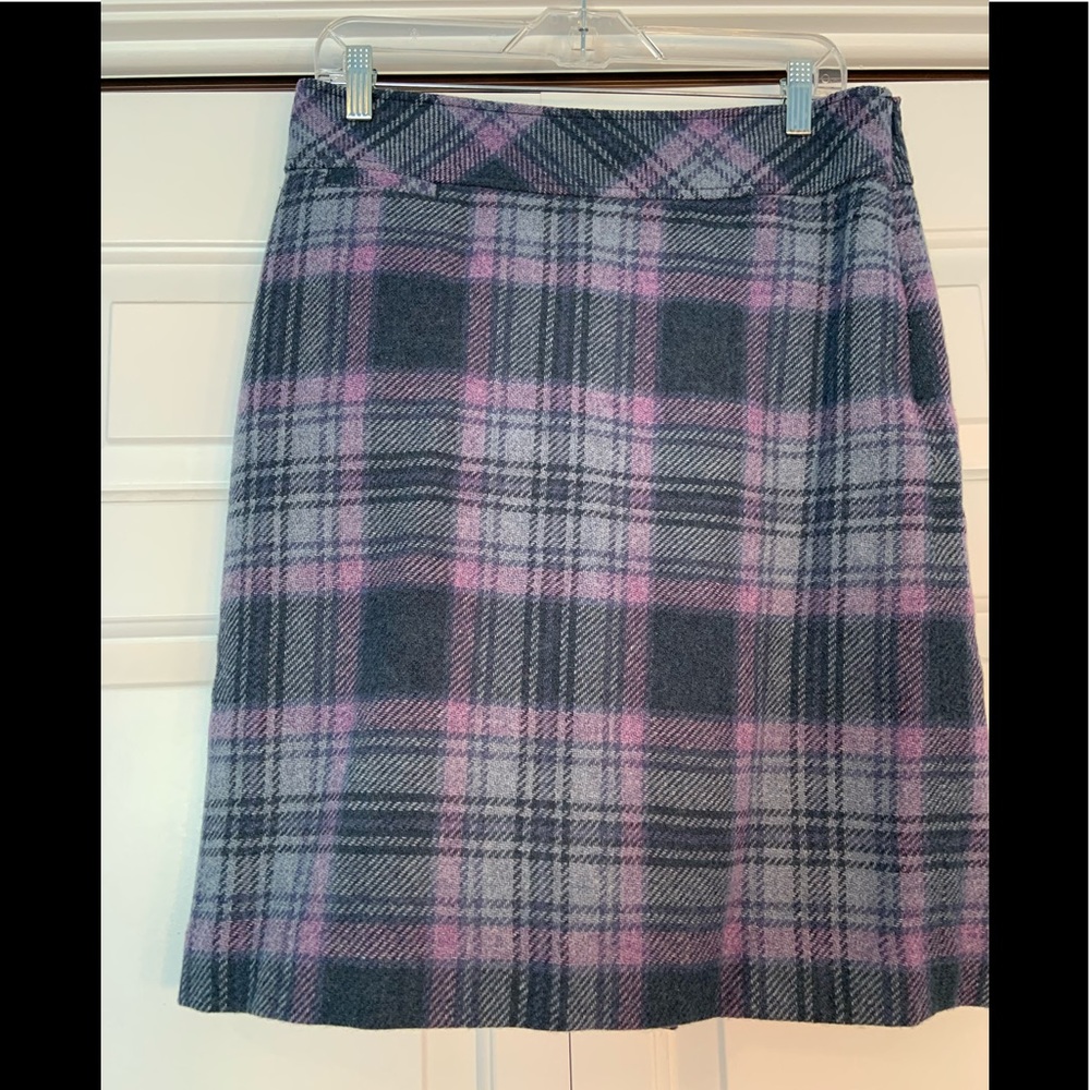 LL Bean Blue/Lavender Wool Plaid Skirt, Sz. 8